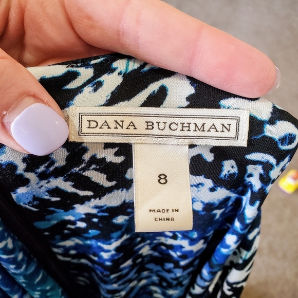 DANA BUCHMAN Wrap Style Dress Size 8 Mottled Blue & Black Pattern EUC - Picture 3 of 14